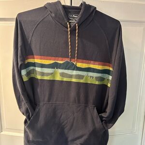L.L. Bean Men's Navy Hoodie with Multicolor Mountain Design